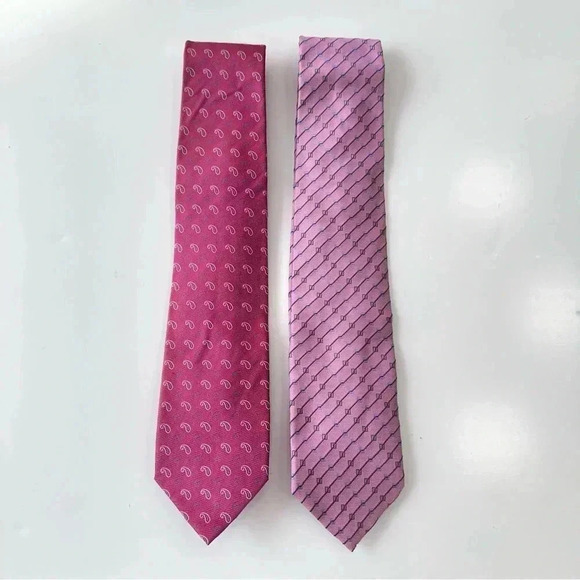 Men’s Neck Ties Lot Of 2 100% Silk‎ Made In Italy Villa Bolgheri Bocara Pink - Picture 1 of 11